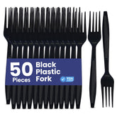 Black Plastic Fork Heavy Duty Cutlery 50 Pieces